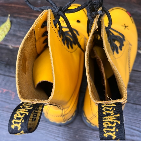 Dr. Martens Yellow Combat Boots with Smiley Face - Picture 2 of 8